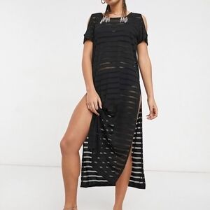 Calvin Klein‎ Black Sheer Swim Coverup with Stripes